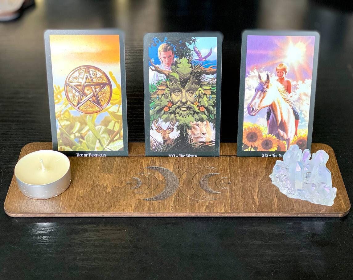 Personalized Three Card Tarot Holder, Engraved Rosewood Reading Stand