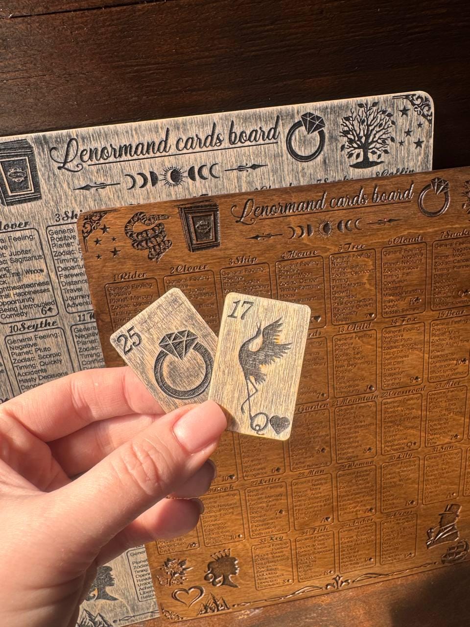 Lenormand Oracle Cards Wooden Divination Deck, Fortune Telling Cards, Gothic Oracle Set