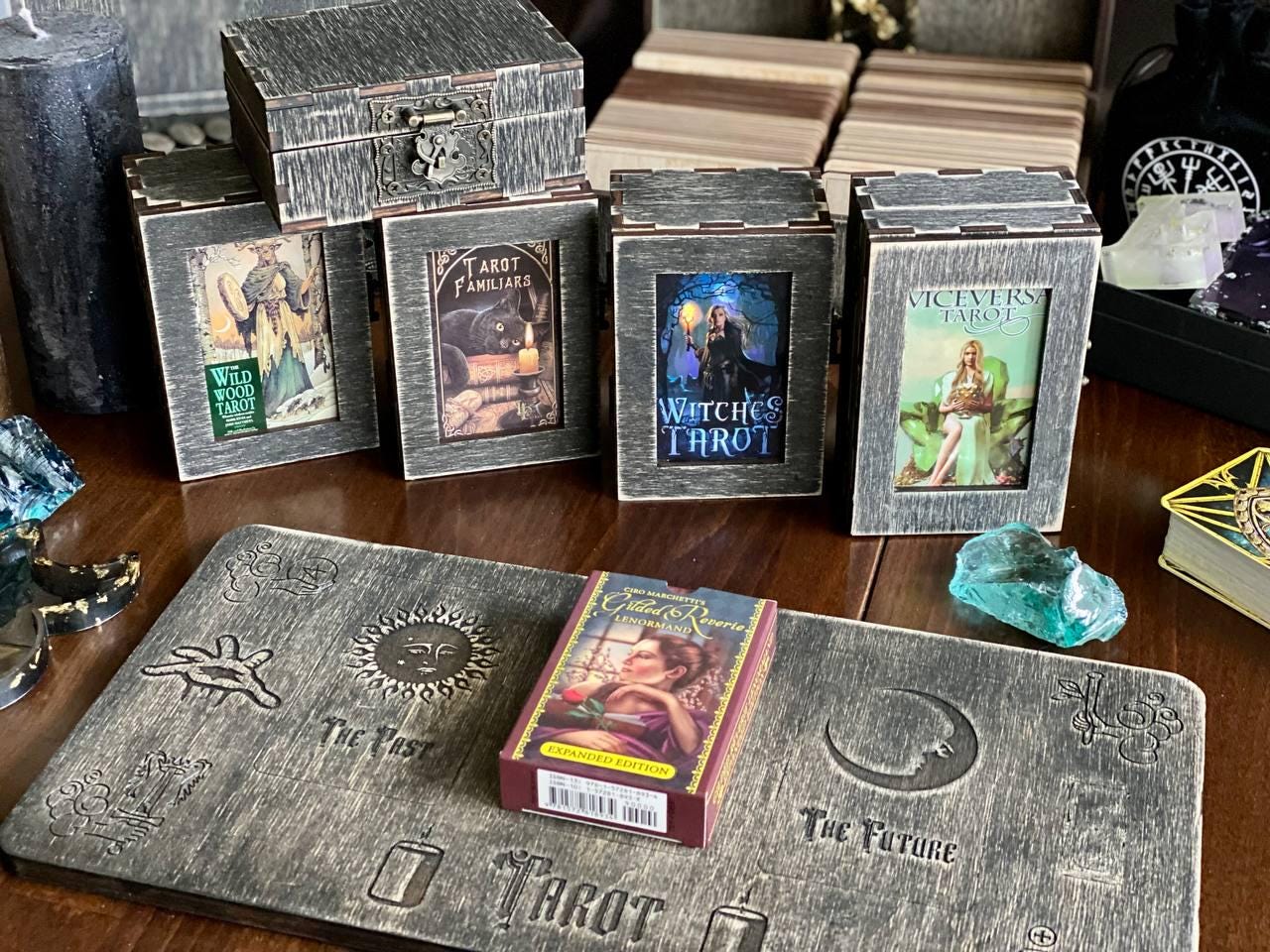 Golden Dreams Lenormand Deck, Wooden Box & Reading Board Set