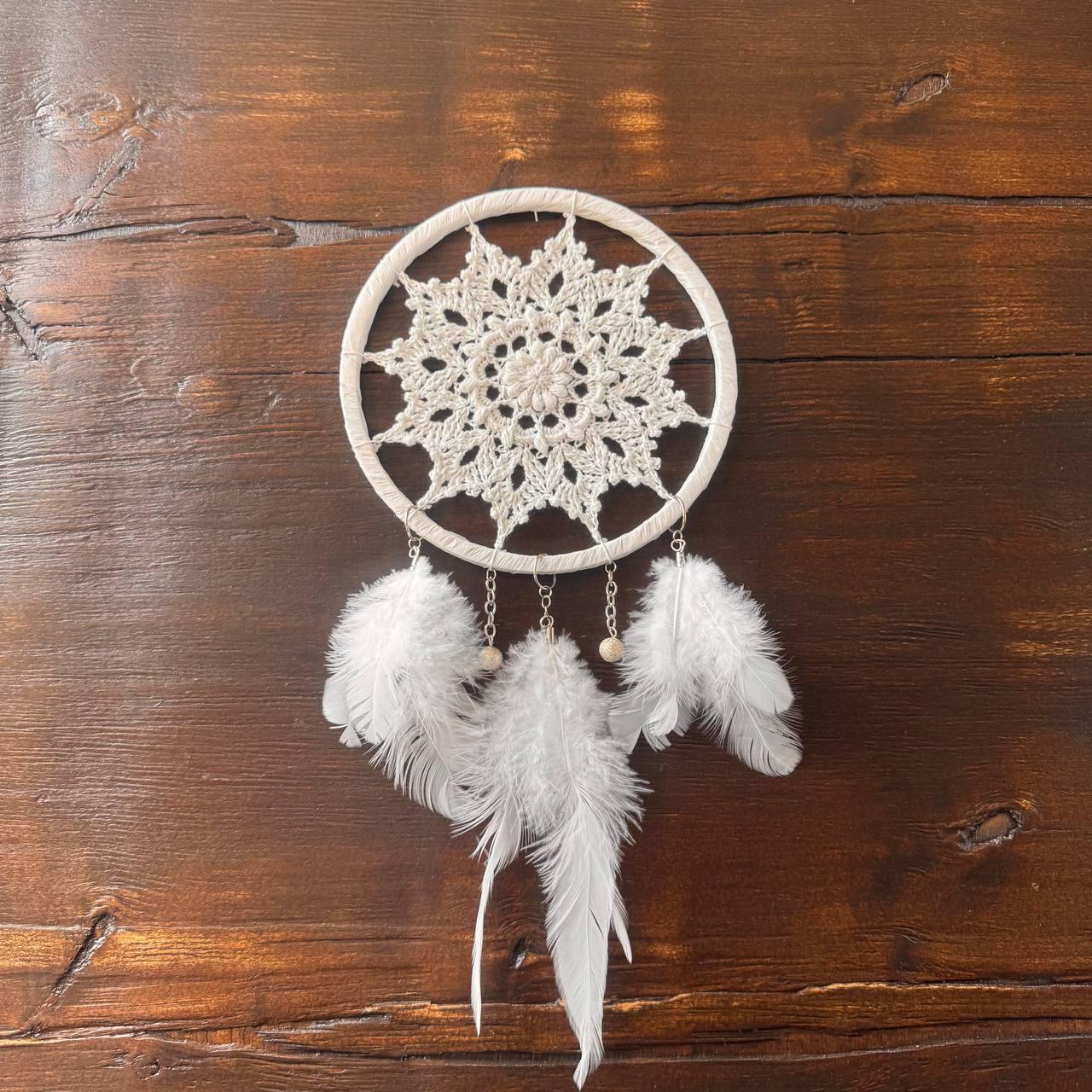 Small White Crochet Dream Catcher – Boho Nursery Wall Decor