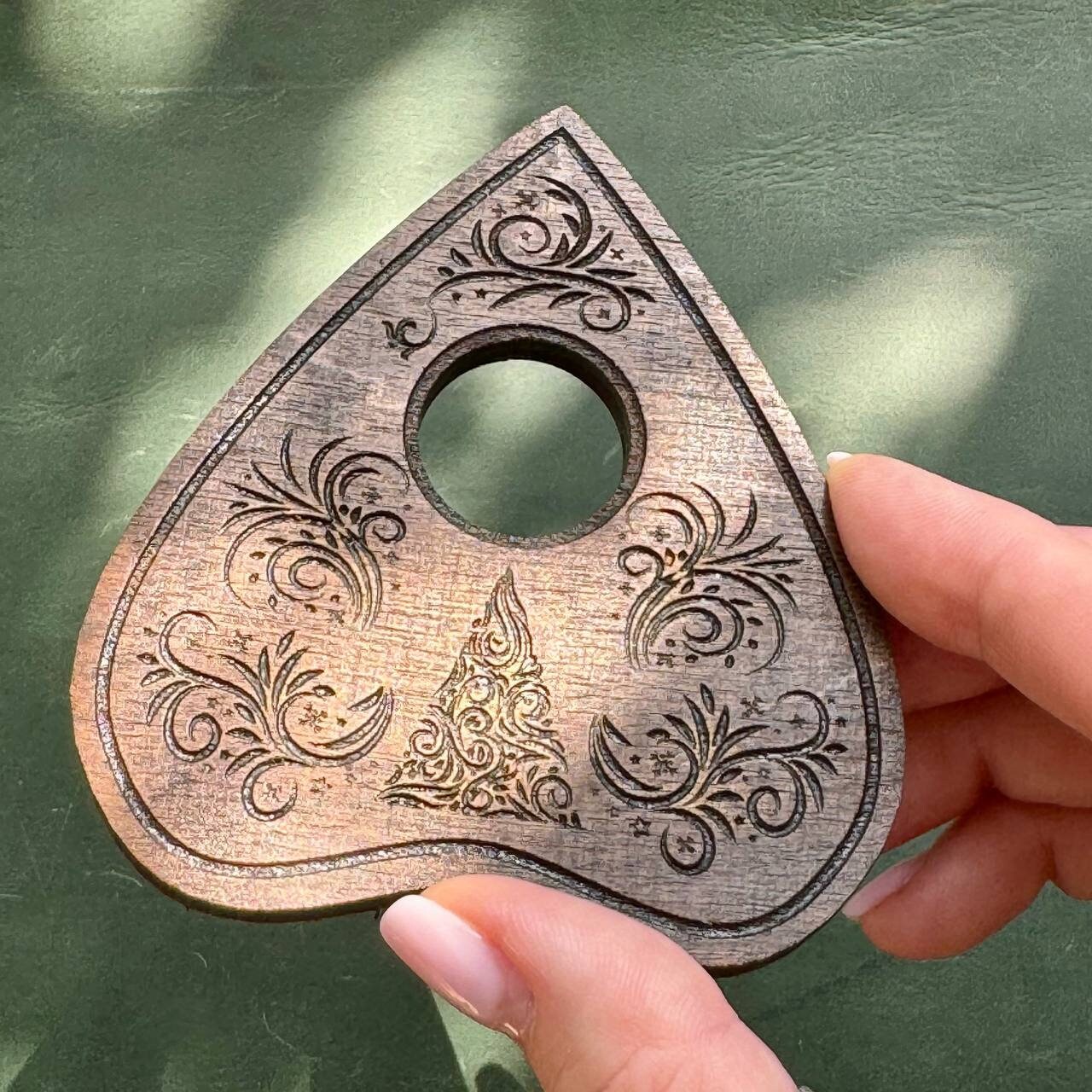 Rosewood Ouija Planchette: Christmas Tree Engraved, Occult Decor