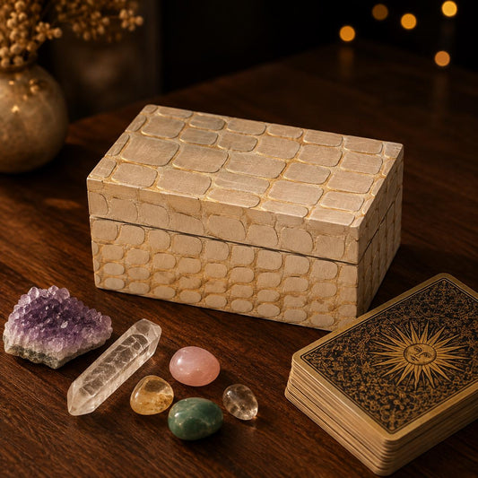 Pearl Reptile Tarot Box – Wooden Crystal & Card Storage