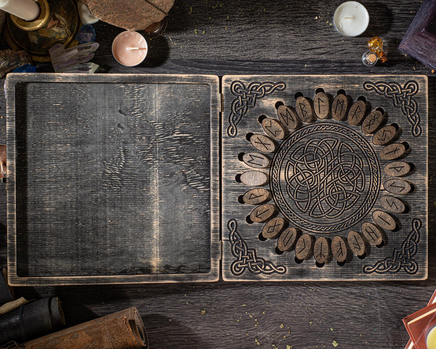 Futhark Runes Set: Norse Divination Tools with Wooden Box