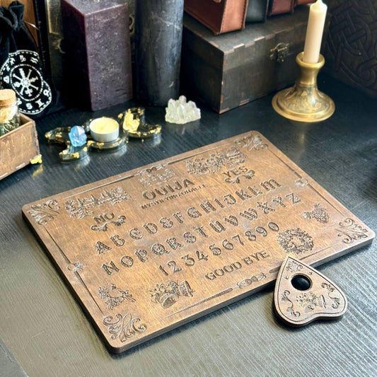 Wooden Ouija Board – Engraved Divination Tool with Mystical Planchette for Rituals