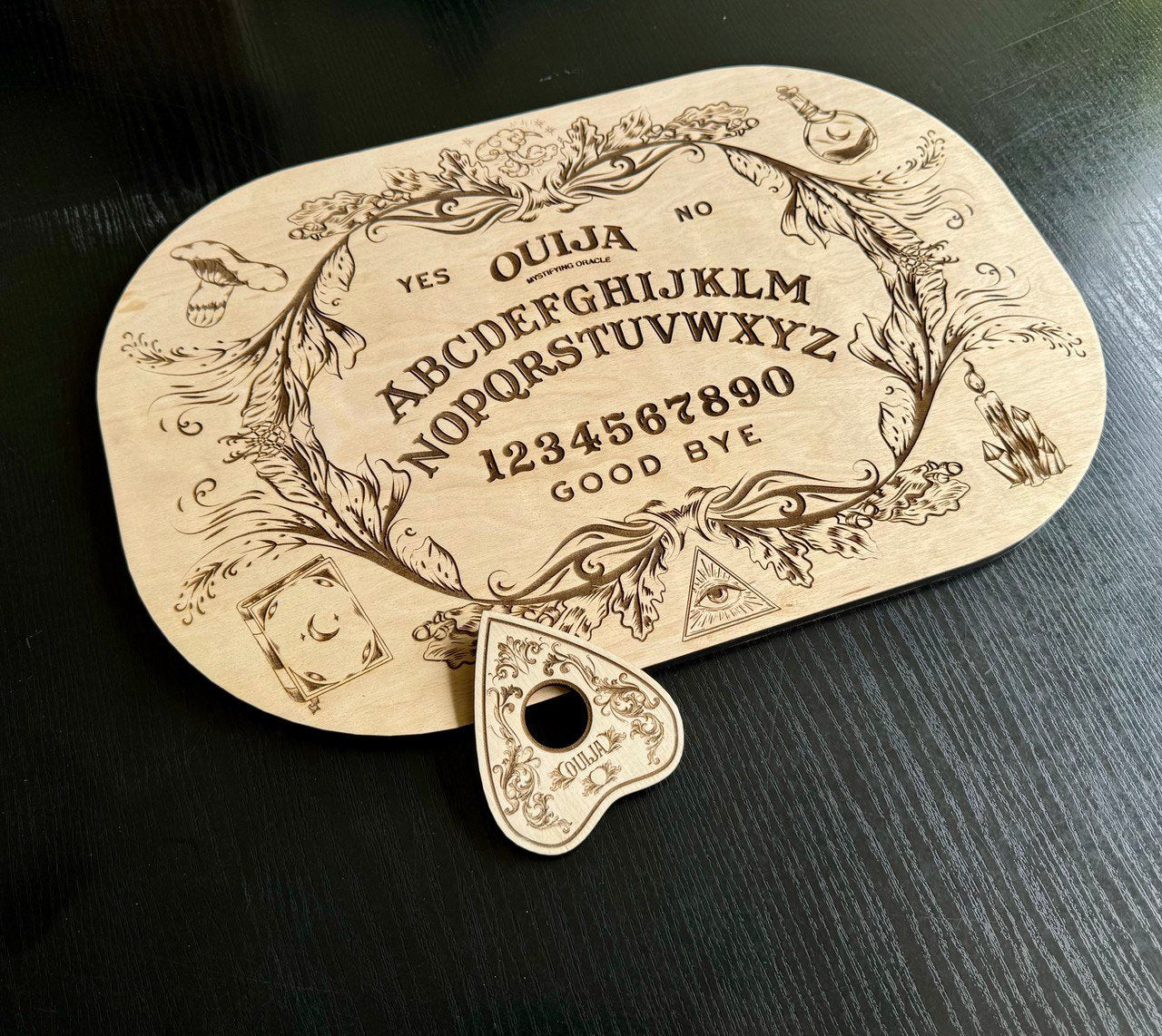 Wooden Ouija Board with Planchette Witch Altar Decor