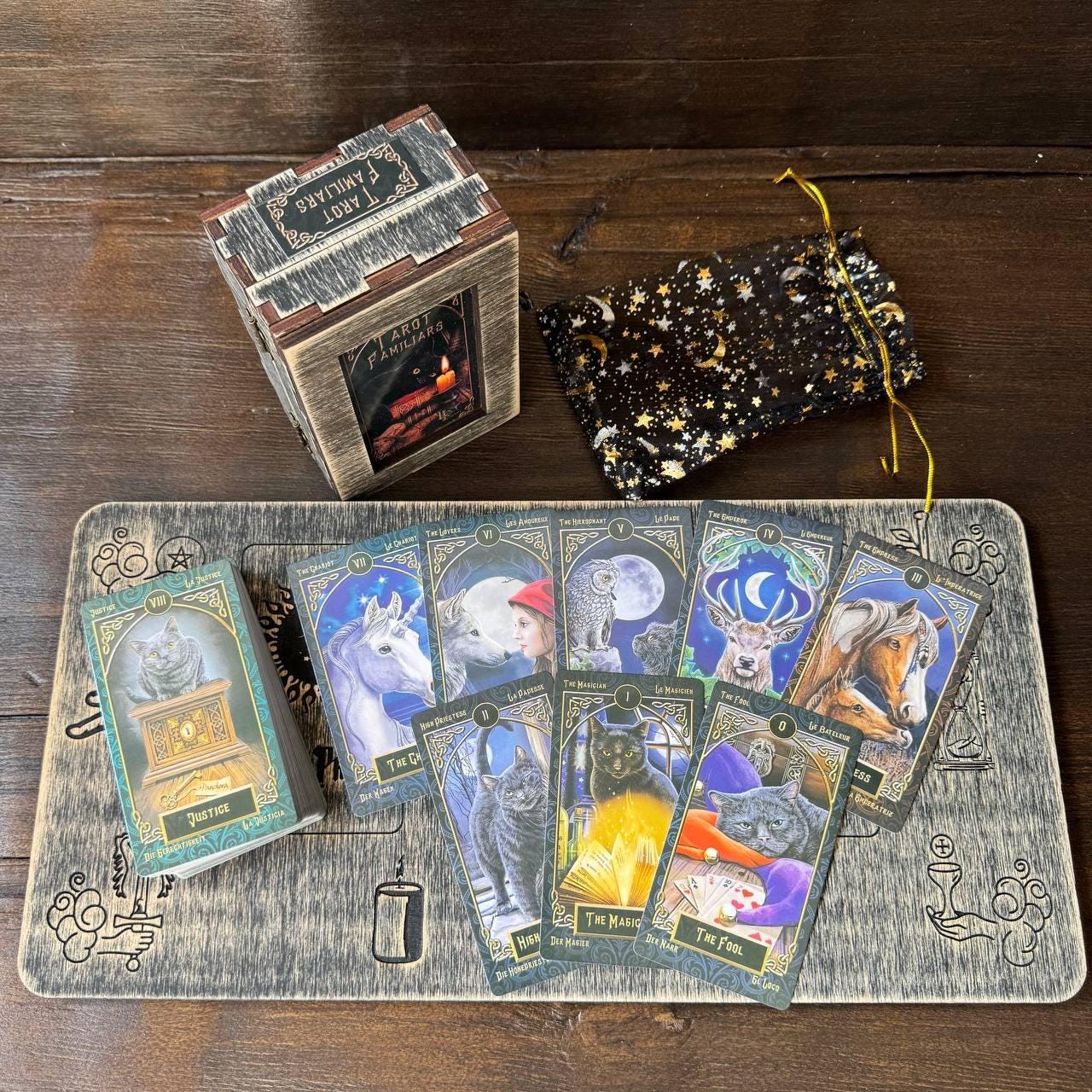 Animal Tarot Deck with Wooden Box & Spread Board