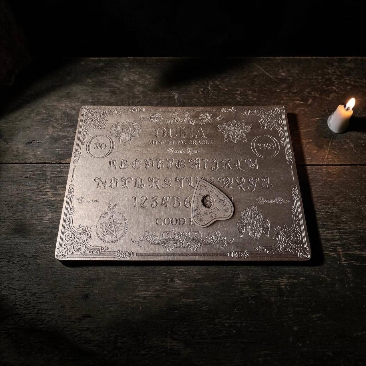 Black Ouija Board - Wooden Spirit Board with Engraved Planchette for Ritual Altar