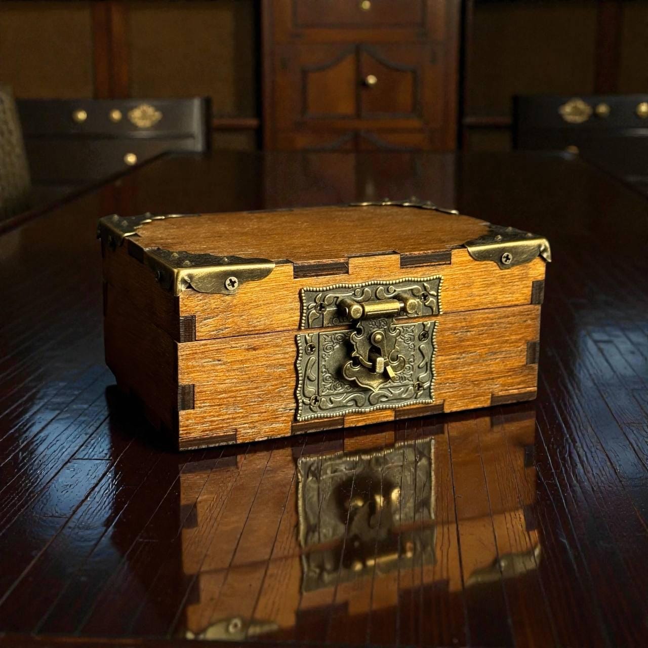 Engraved Wooden Storage Box, Vintage Witch Altar Box, Crystal Storage Chest