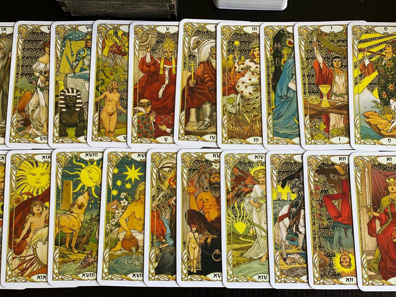 Art Nouveau Tarot Deck with Wooden Box & Reading Board Set