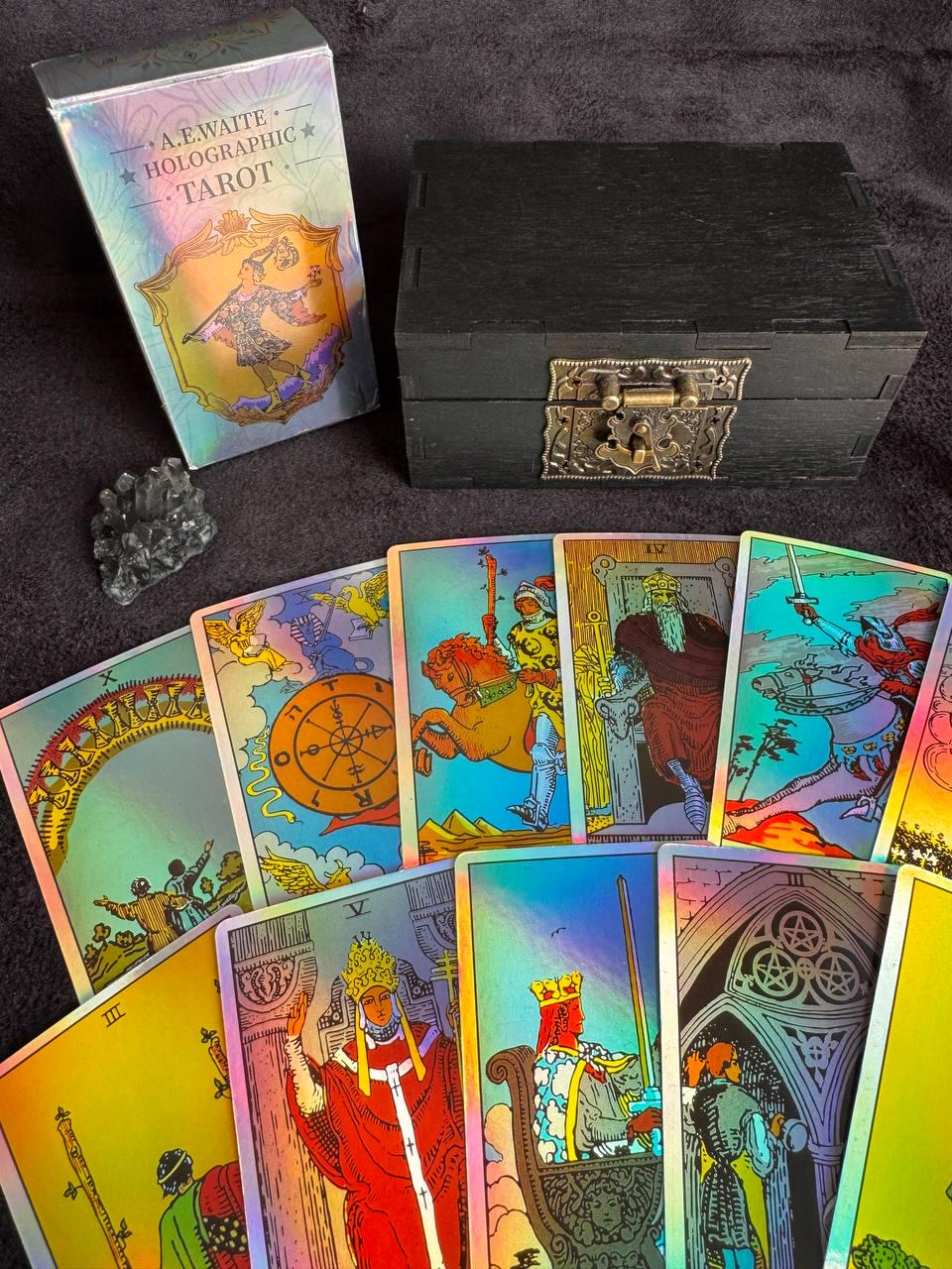 Holographic Rider Waite Tarot Deck Set, Personalized Box
