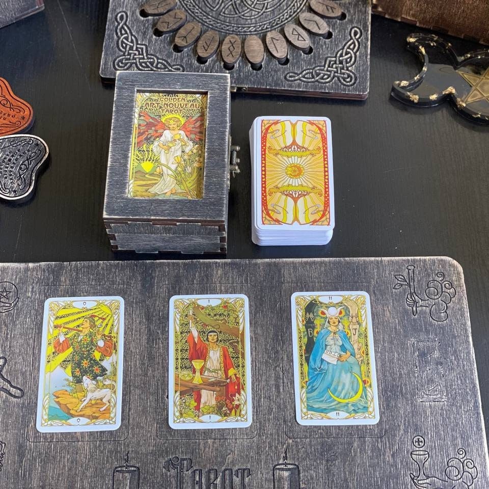 Art Nouveau Tarot Deck with Wooden Box & Reading Board Set