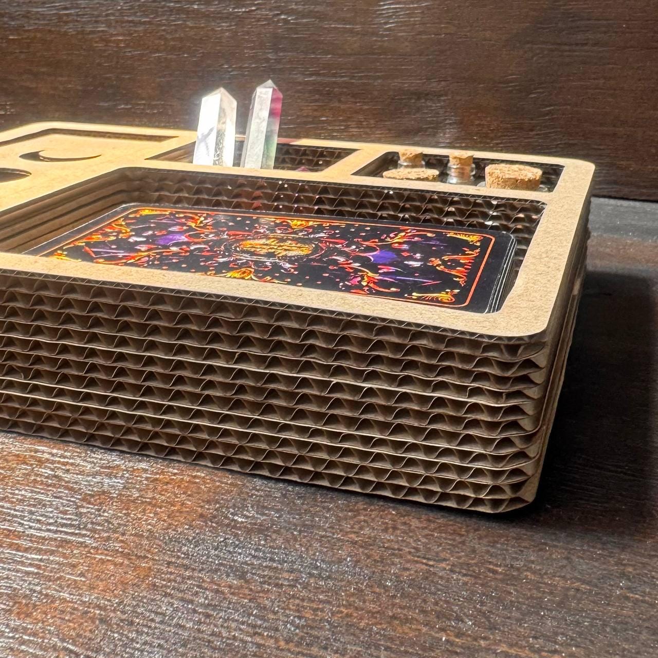Moon Phase Tarot and Crystal Organizer, Divided Witchcraft Storage Box