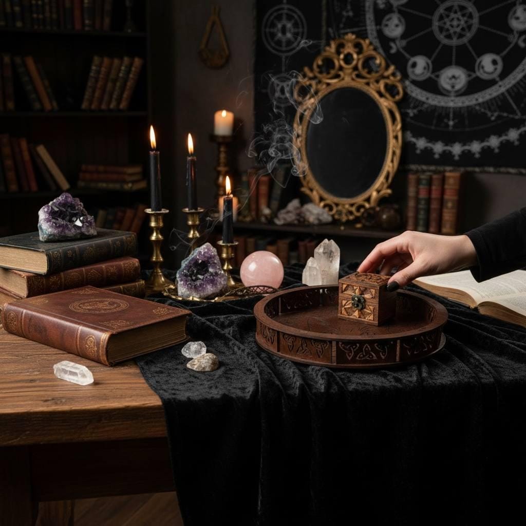 Personalized Cat Witch Altar Tray, Wenge Wood Ritual Decor