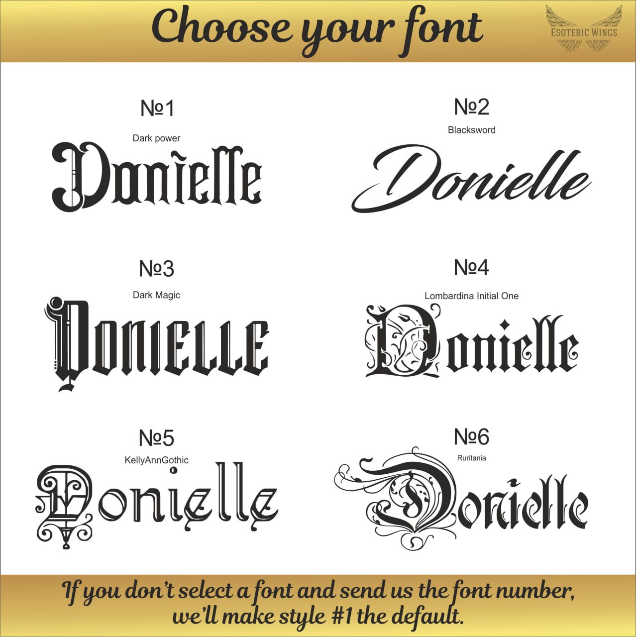 a collection of different font styles and names, including "Dark Power", "Blacksword", "Dark Magic", "Lombardina Initial One", "KeelyAnnGothic", and "Donielle".