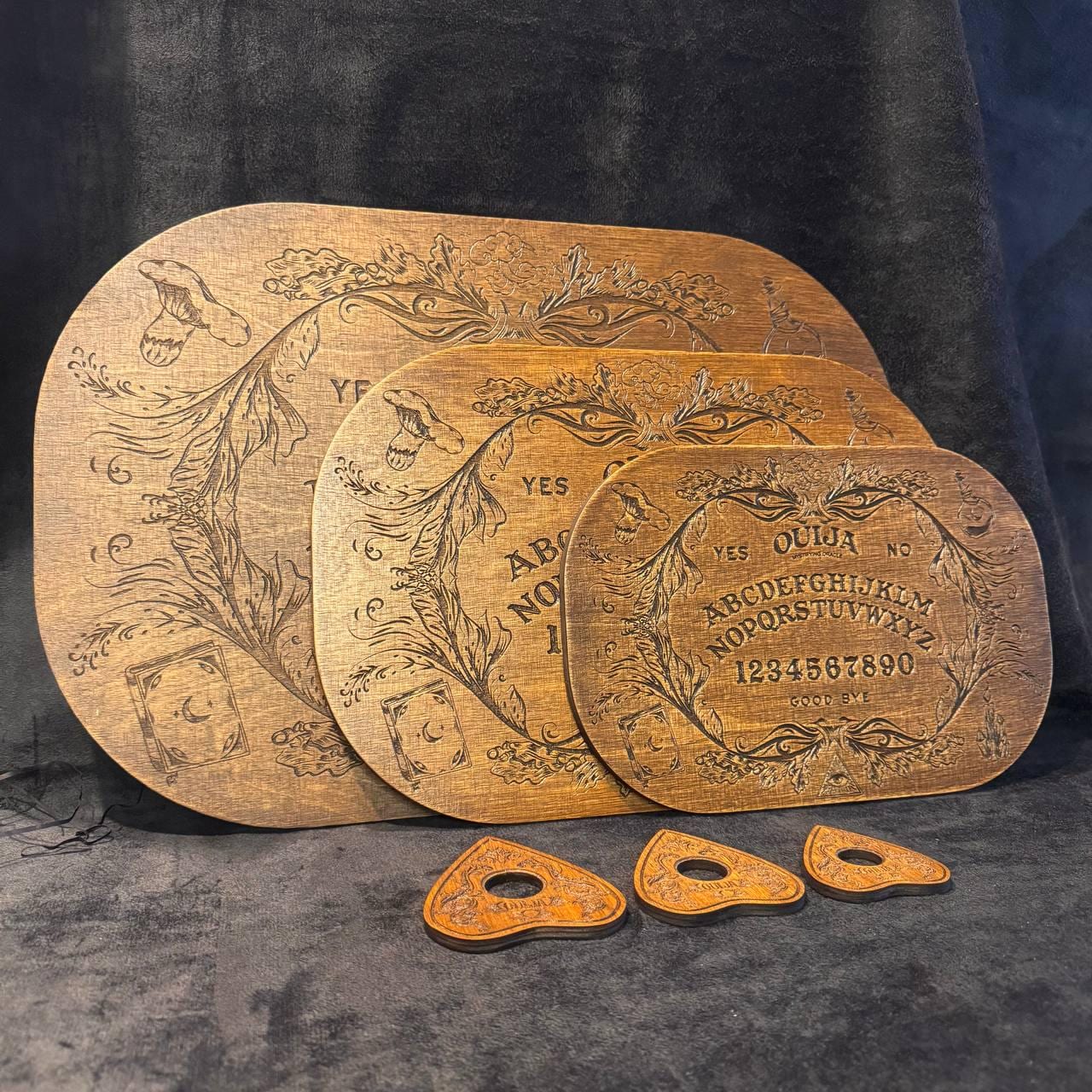 Wooden Ouija Board with Planchette, Gothic Spirit Game for Ritual Decor