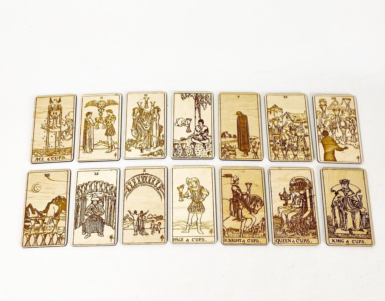 Wooden Tarot Cards Cups Suit Rider–Waite–Smith Engraved Deck Water Element