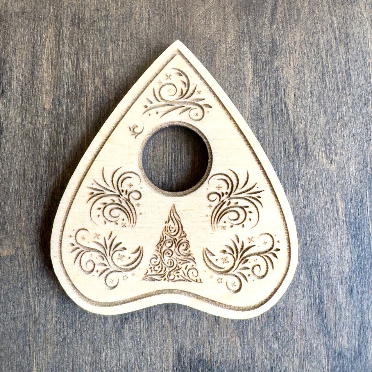 Christmas Tree Ouija Planchette: Engraved Wooden Spirit Board Tool