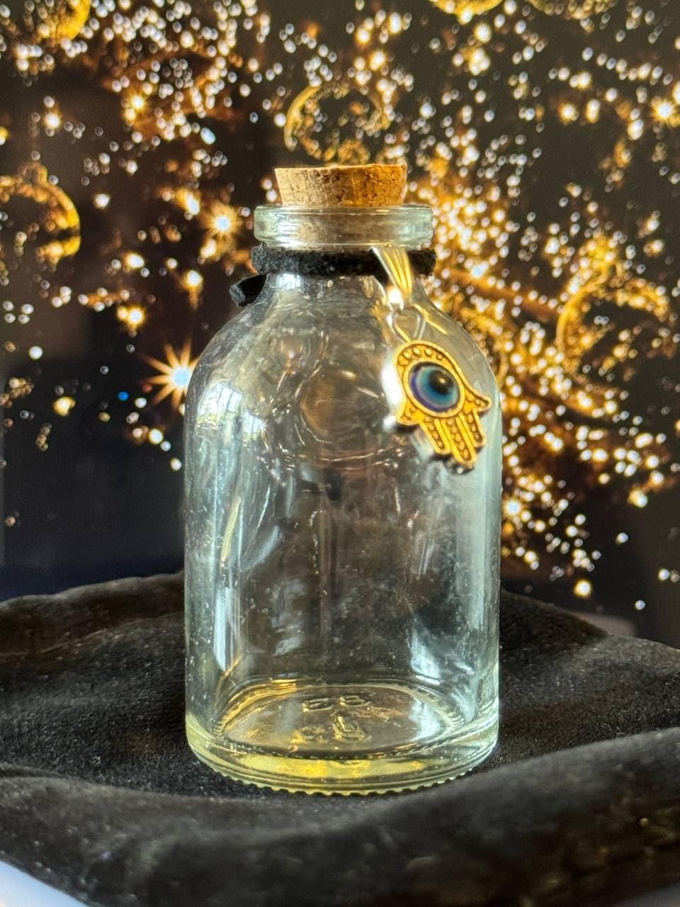 Personalized 32 ml Golden Eye Potion Bottle with Silver Hand, Witch Altar Decor
