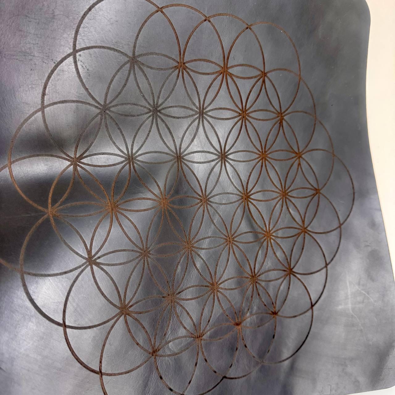 Engraved Leather Flower of Life Divination Mat