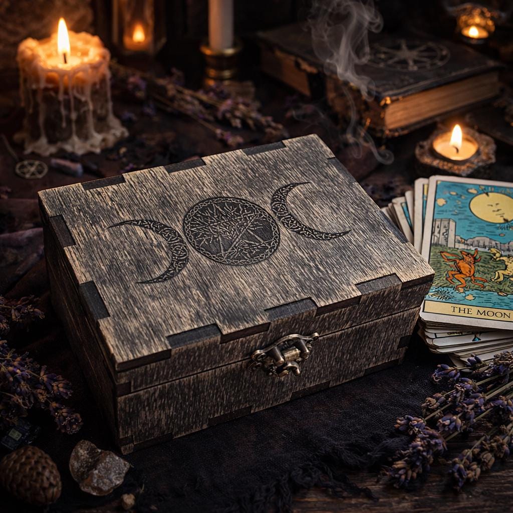Personalized Tarot Card Box, Engraved Wooden Wiccan Storage Case, Divination Deck Holder