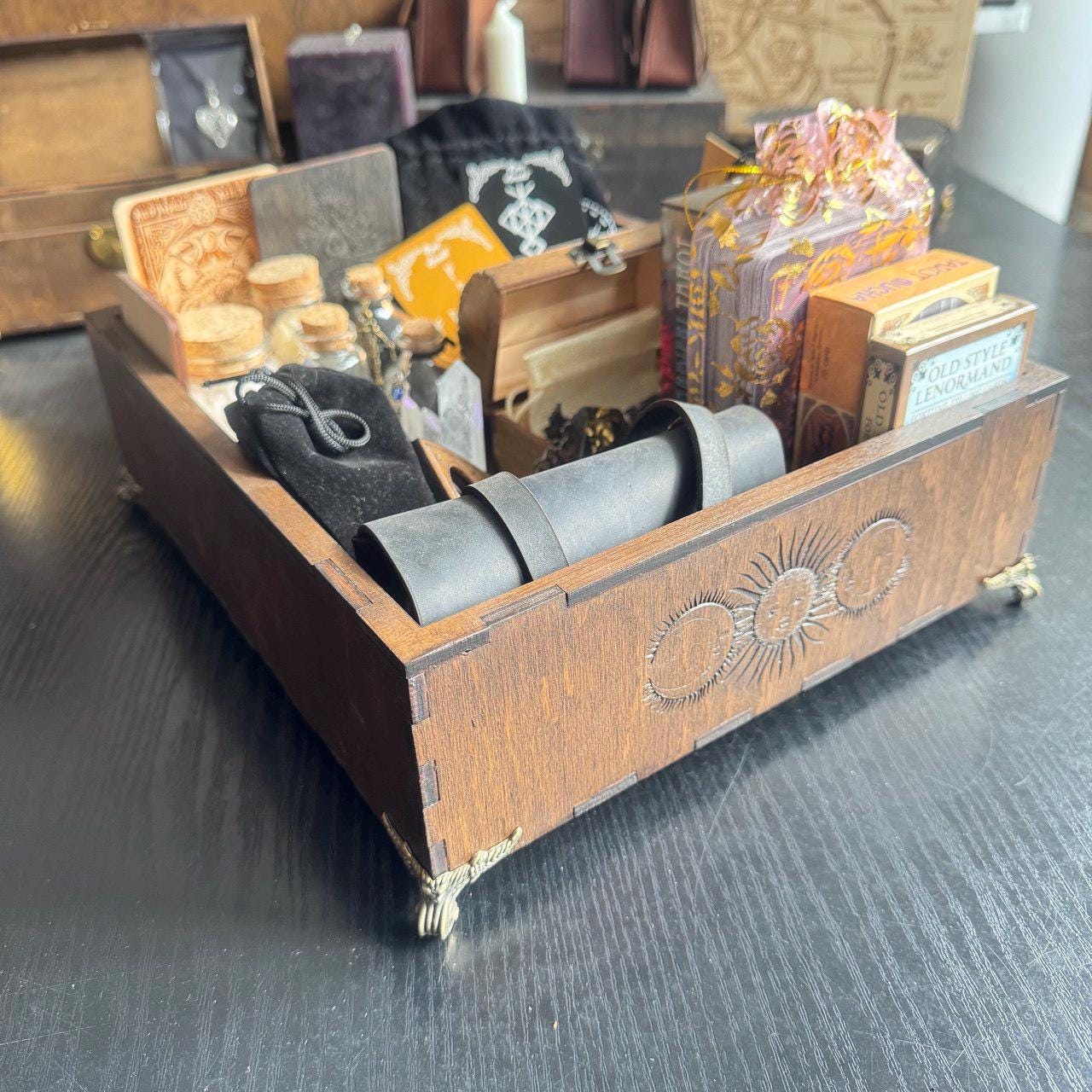 Personalized Wooden Witch Altar Box: Esoteric Magic Storage