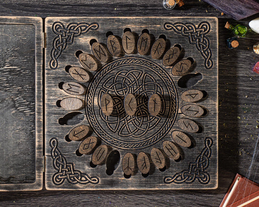 Futhark Runes Set: Norse Divination Tools with Wooden Box