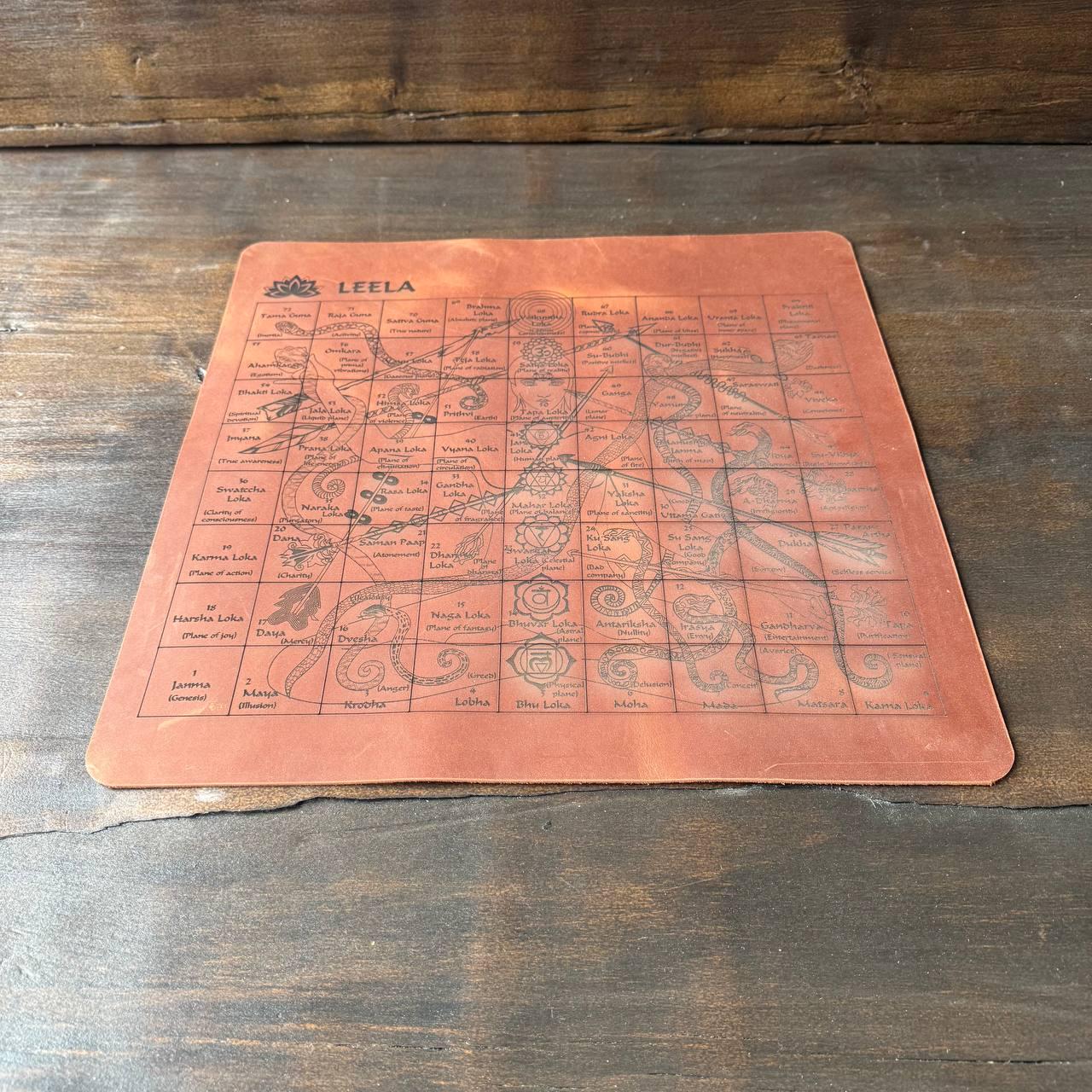 Leela Game Board – Handcrafted Leather Spiritual Tool | Karma Snakes & Sacred Geometry