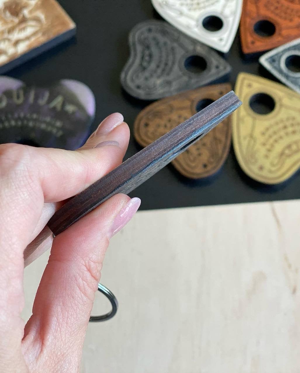 Wooden Planchette Keychain: Ouija Board Talking Board Accessory