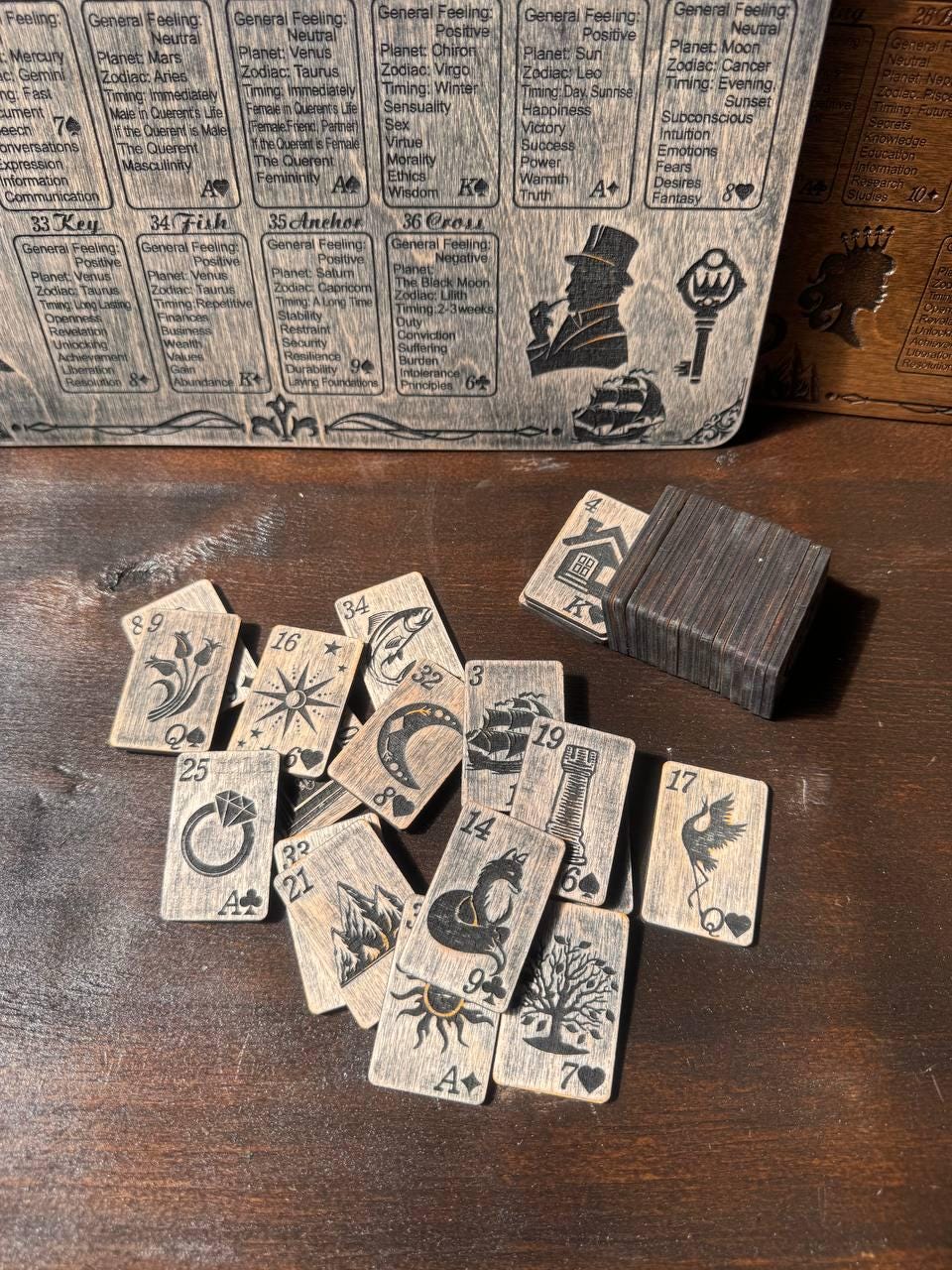 Lenormand Oracle Cards Wooden Divination Deck, Fortune Telling Cards, Gothic Oracle Set