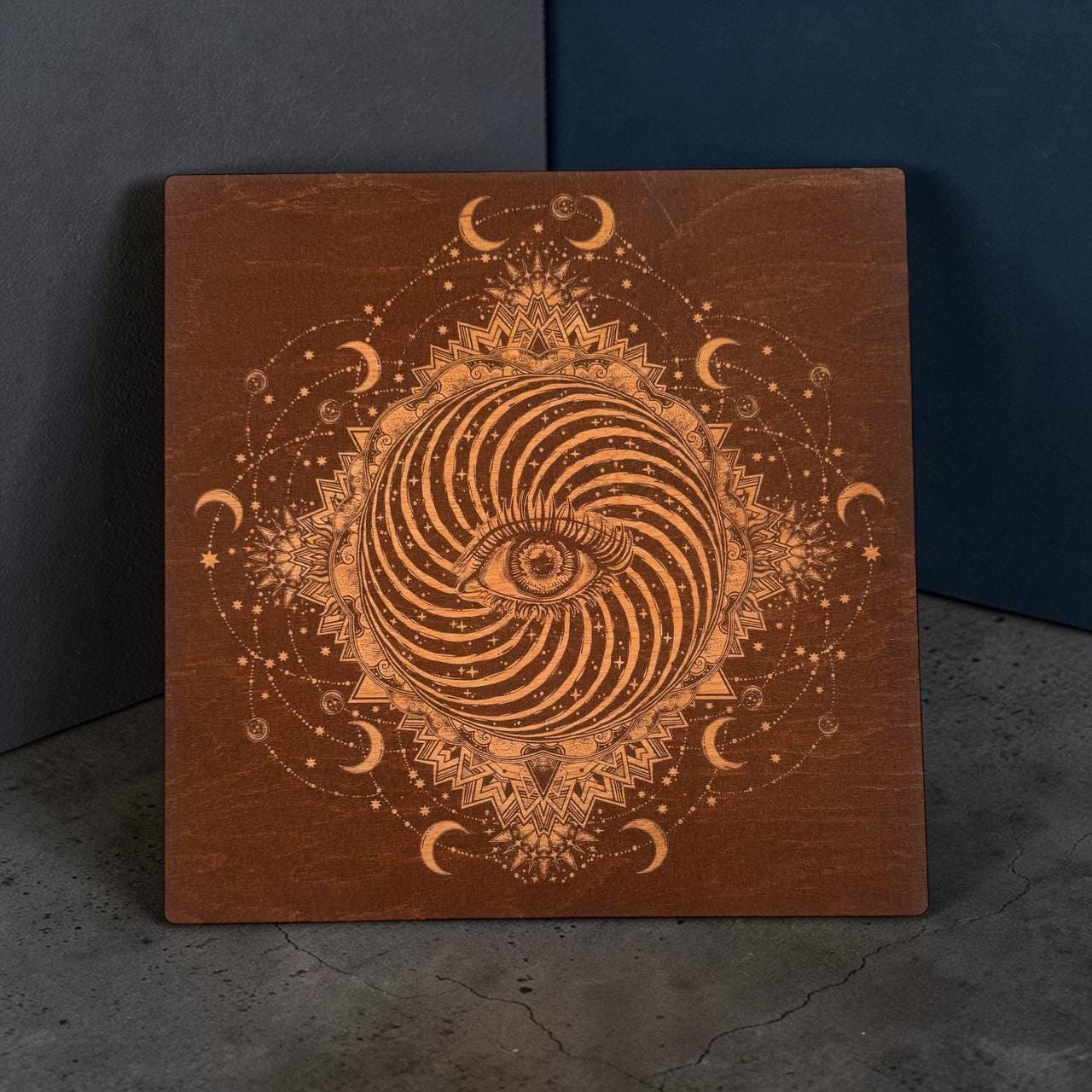 All Seeing Eye Wooden Wall Art, Engraved Occult Decor