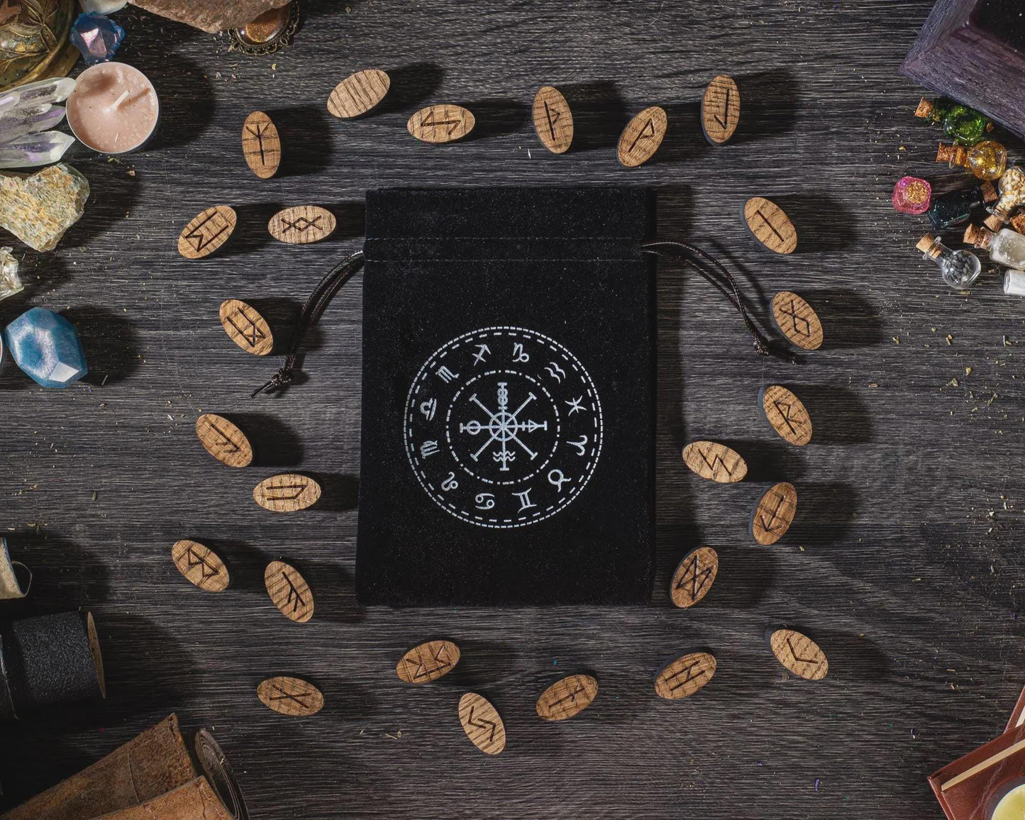 Leather Rune Casting Mat with Zodiac Circle