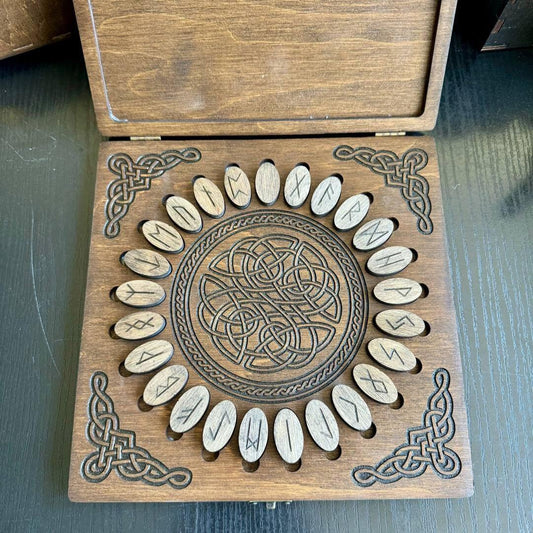 Futhark Runes Set with Wooden Box Norse Divination Kit