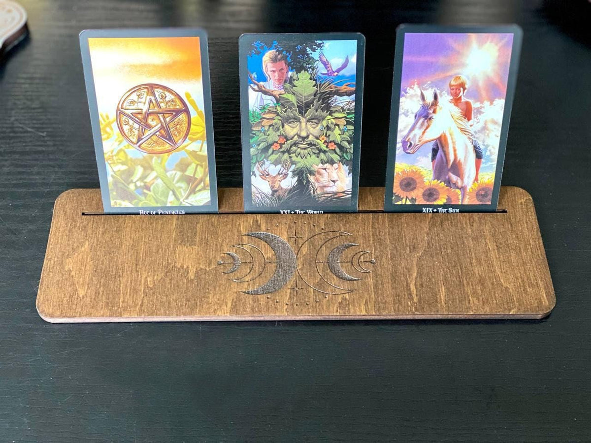 Personalized Three Card Tarot Holder, Engraved Rosewood Reading Stand
