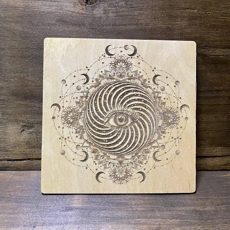 All Seeing Eye Wooden Altar Board with Stand, Occult Decor