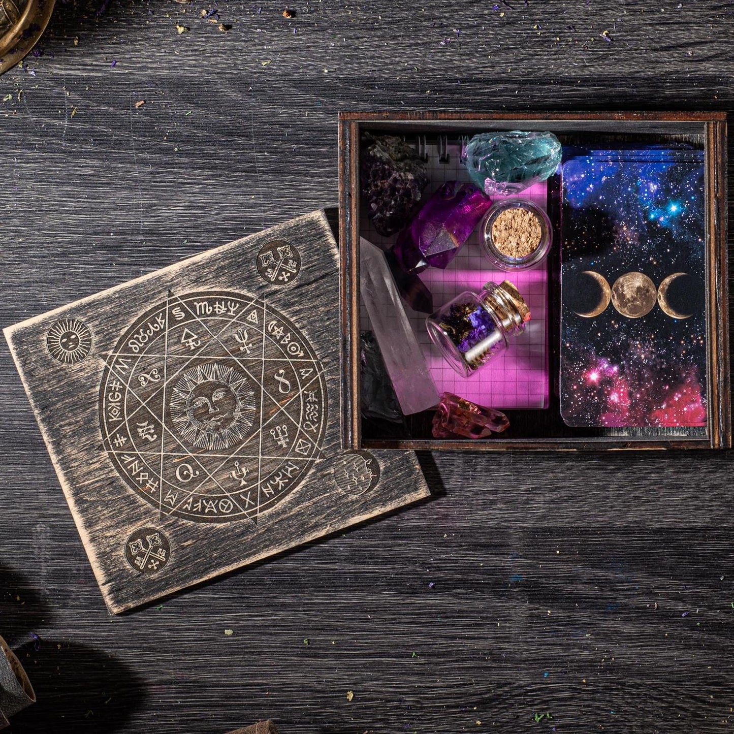 Tarot Card Holder Box – Personalized Wooden Witch Box for Crystals, Wiccan Pagan Ritual Storage