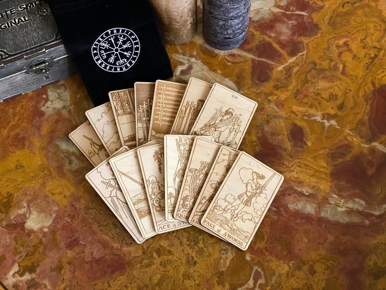 Wooden Tarot Cards Swords Suit Rider–Waite–Smith Engraved Deck Air Element
