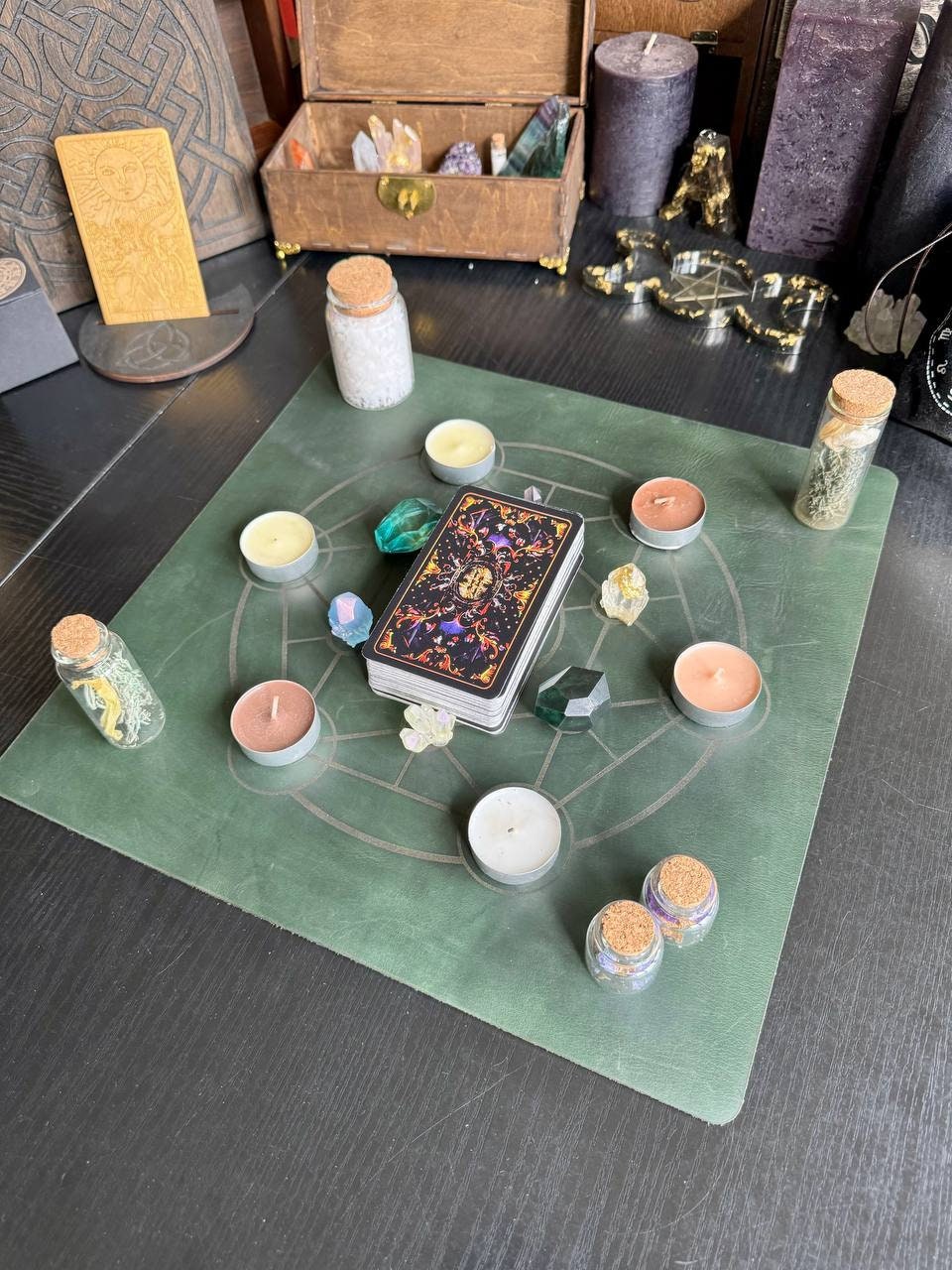 Leather Pendulum Mat with Metatron Zodiac Circle