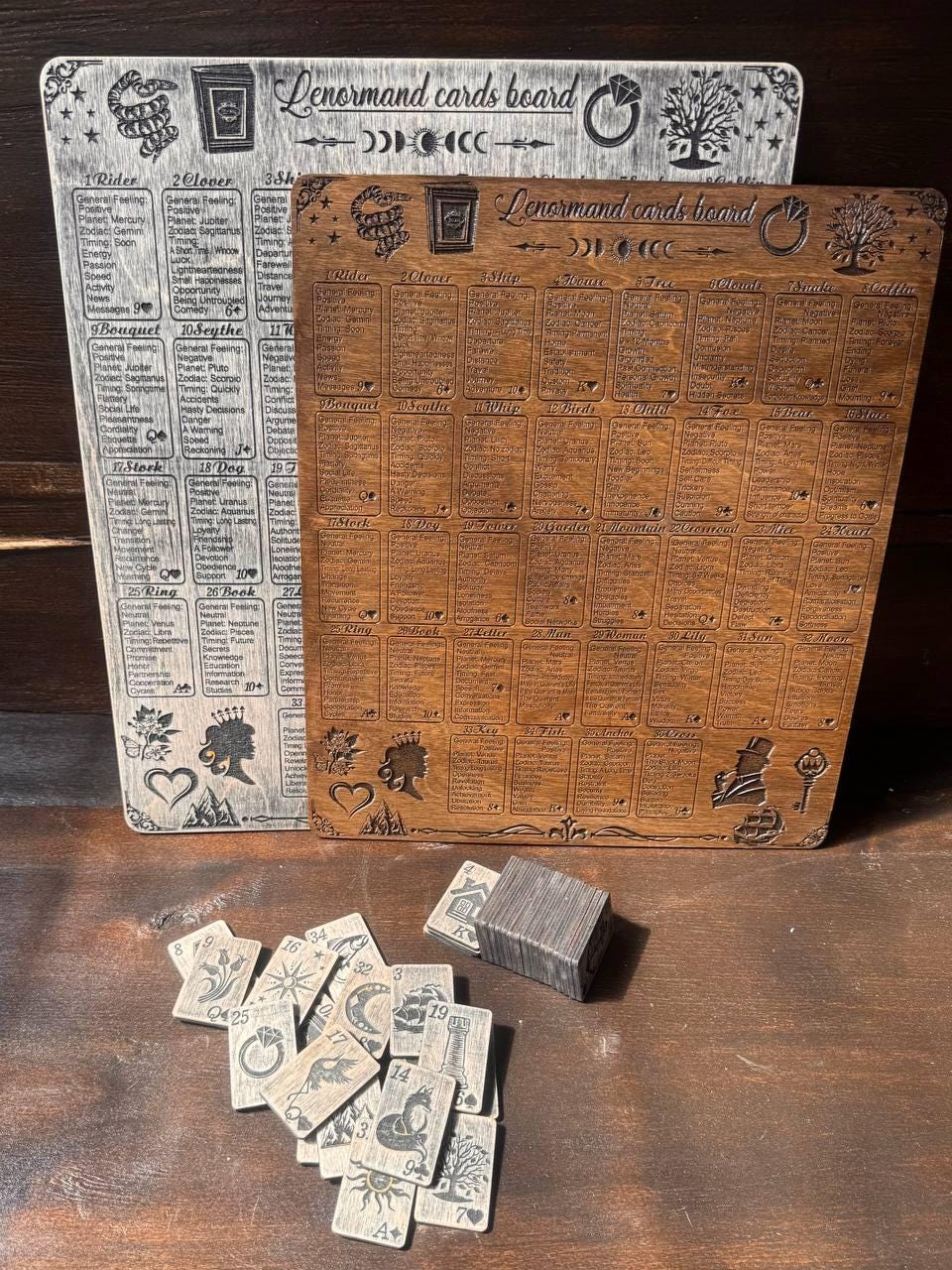 Lenormand Oracle Cards Set with Wooden Reading Board, Fortune Telling Deck, Divination Gift