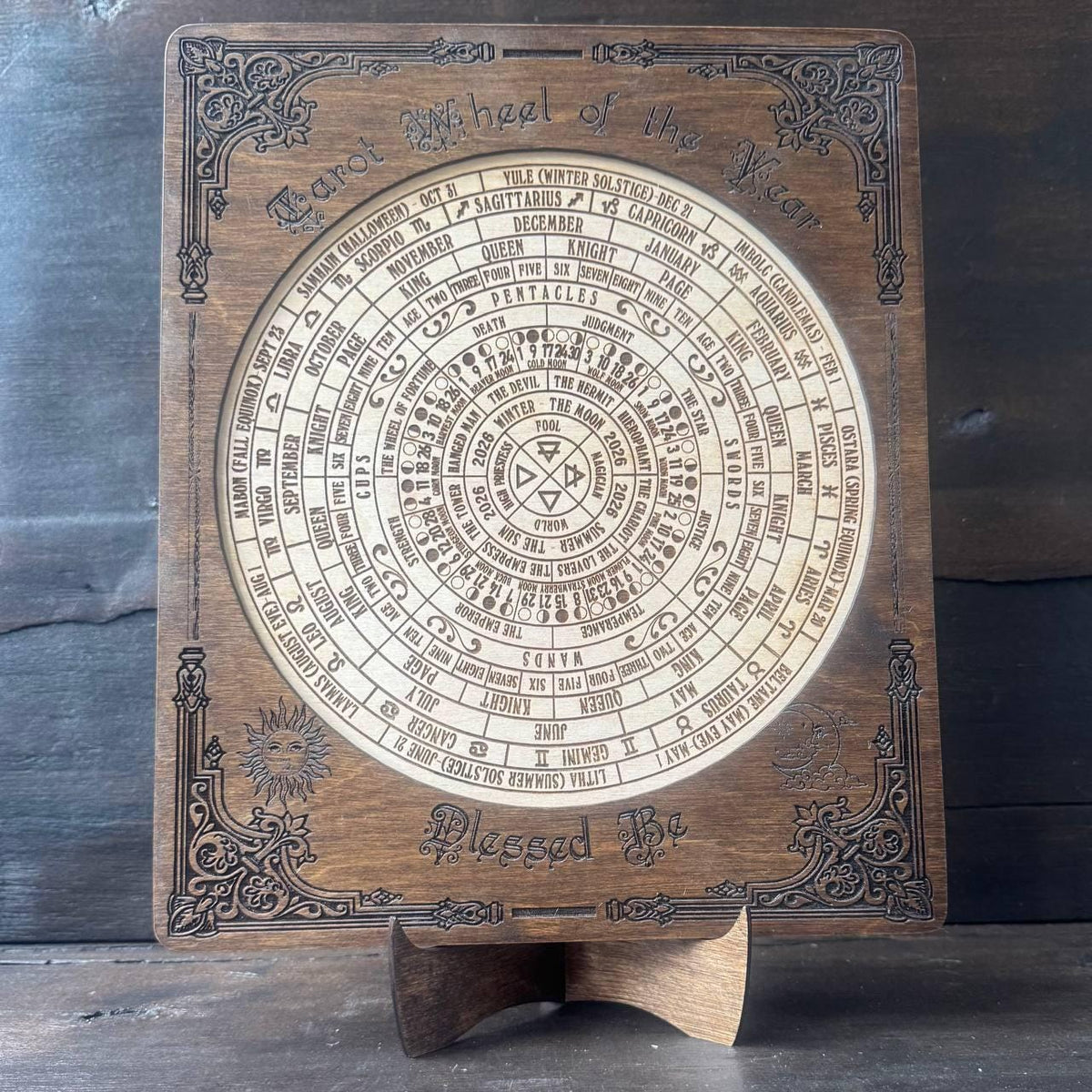 Tarot Wheel of the Year Calendar – Wiccan Zodiac Wall Art, Pagan Sabbat Wheel Gift