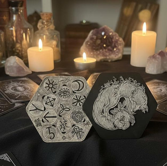 Witch Runes Set with Lid – Wooden Divination Runes with Symbols, Pagan Tool, Witchcraft Gift