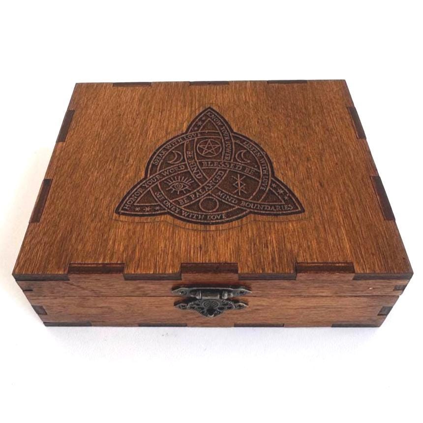 Tarot Card Box for Two Decks, Wooden Tarot Storage with Lock, Engraved Divination Case