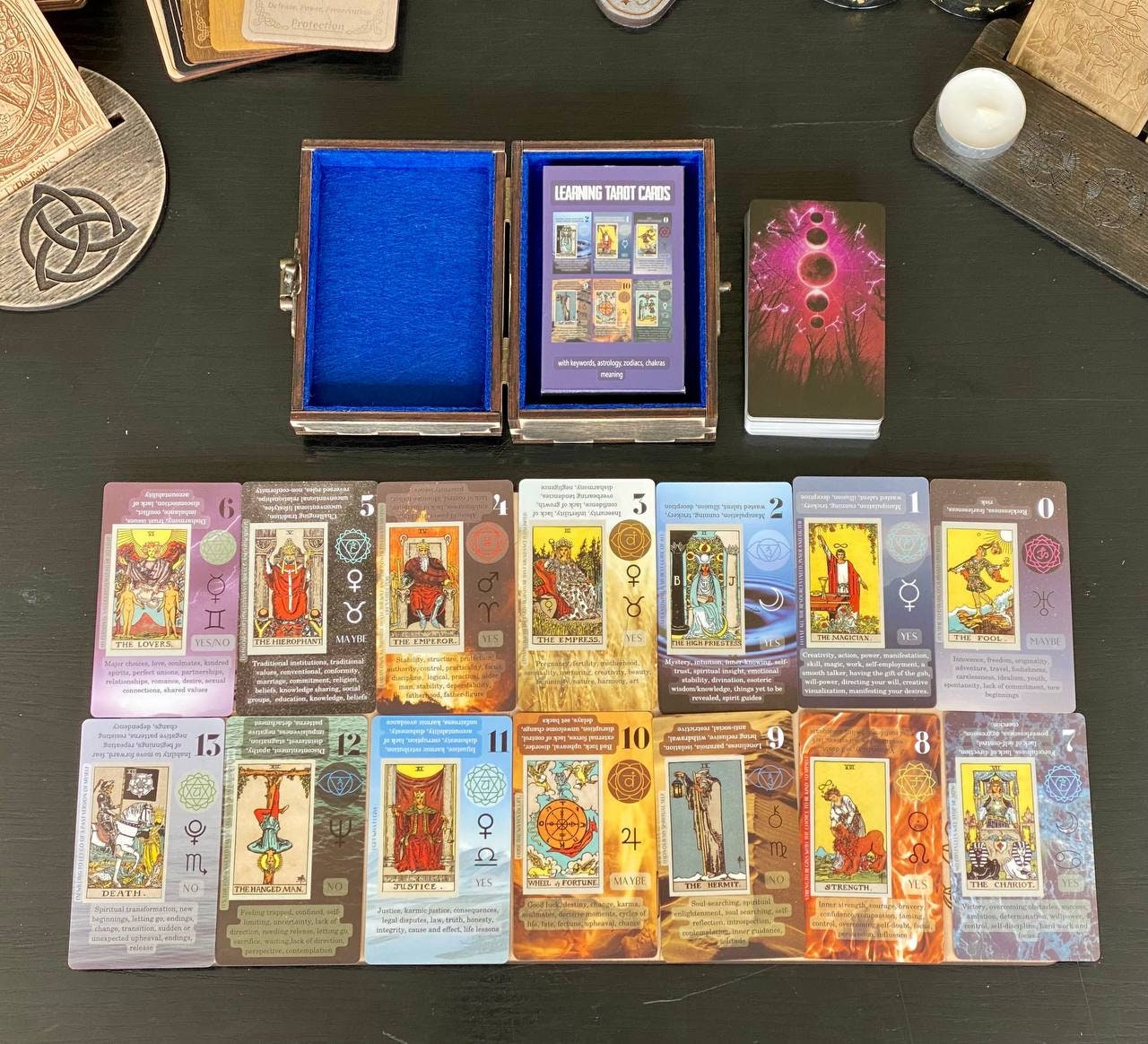 Personalized Rider Waite Tarot Deck, Old Oak Box
