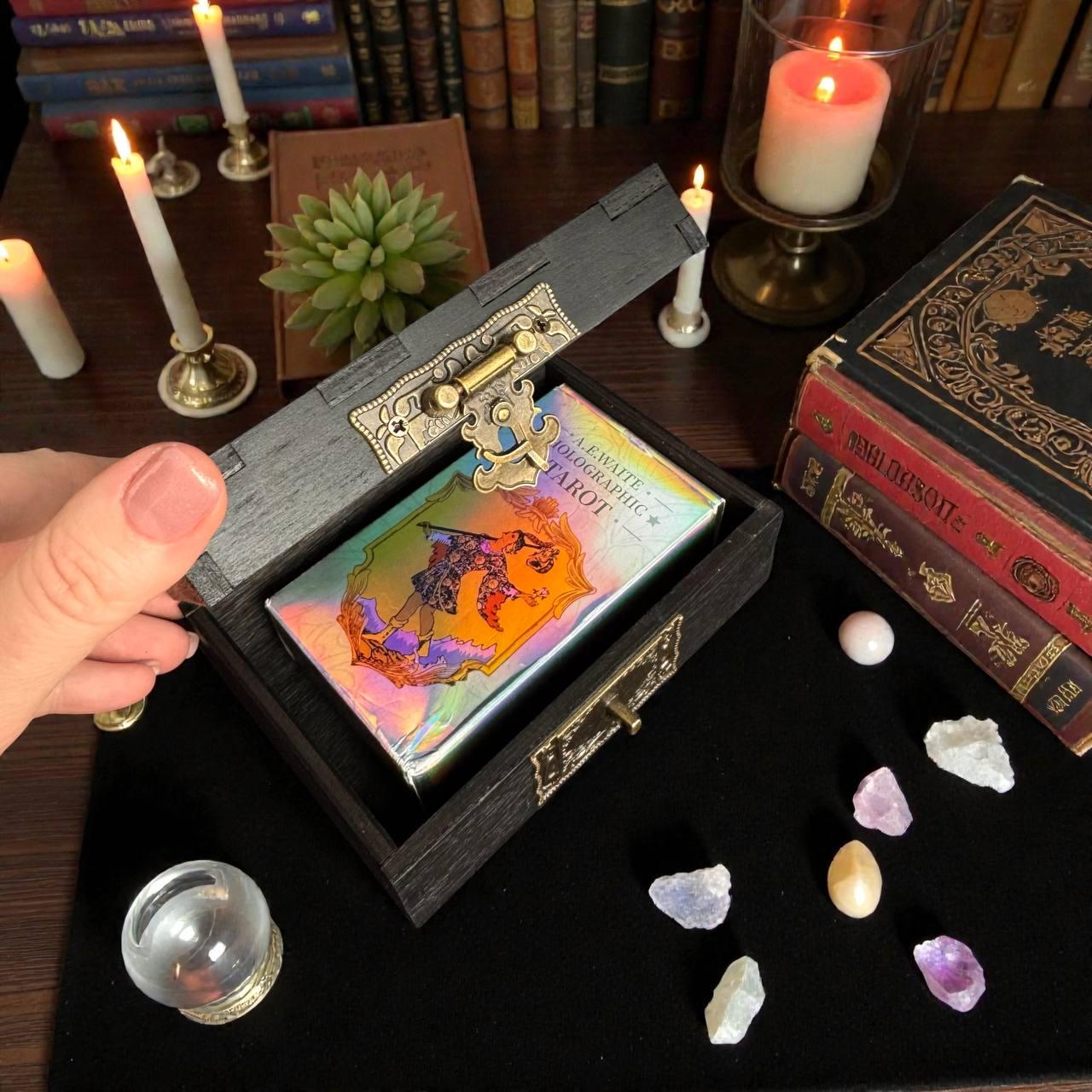 Holographic Rider Waite Tarot Deck Set, Personalized Box