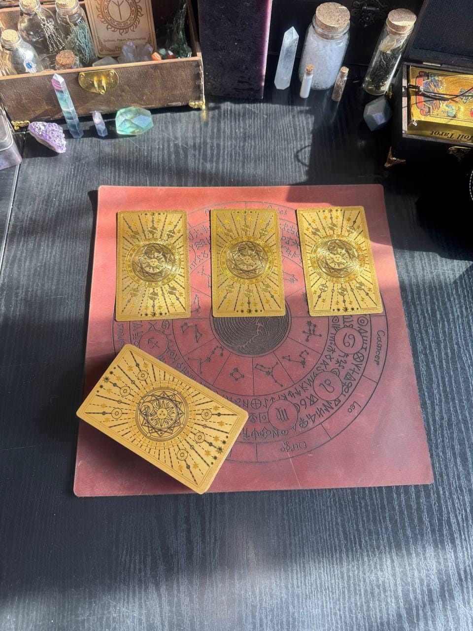 Engraved Leather Rune Mat with Zodiac Circle