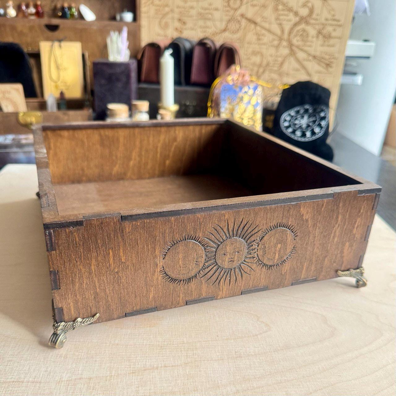 Personalized Wooden Witch Altar Box: Esoteric Magic Storage