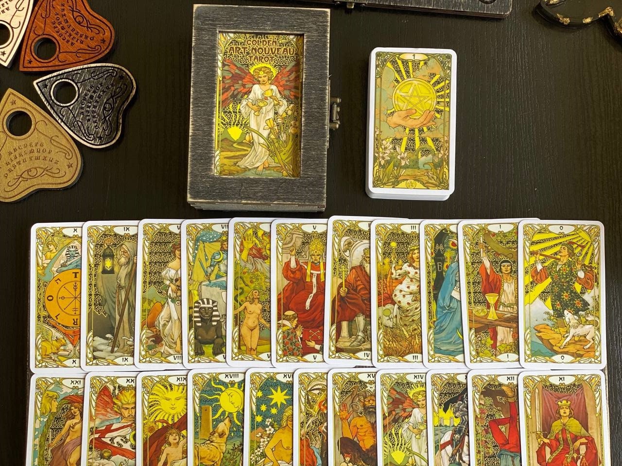 Art Nouveau Tarot Deck with Wooden Box & Reading Board Set