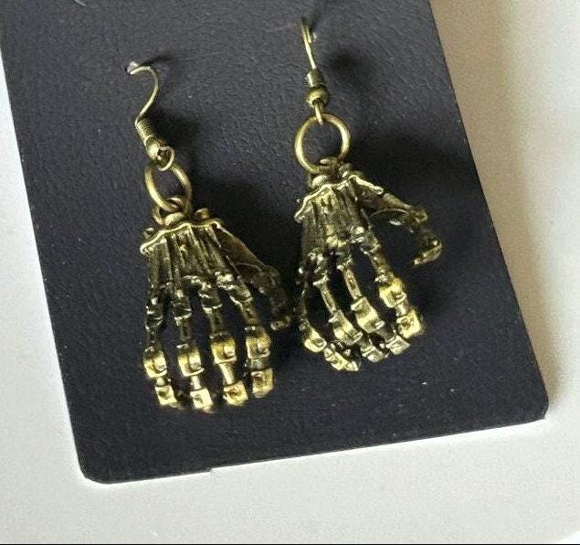 Skeleton Hand Earrings Gothic, Halloween Jewelry, Silver Armor Style Earrings