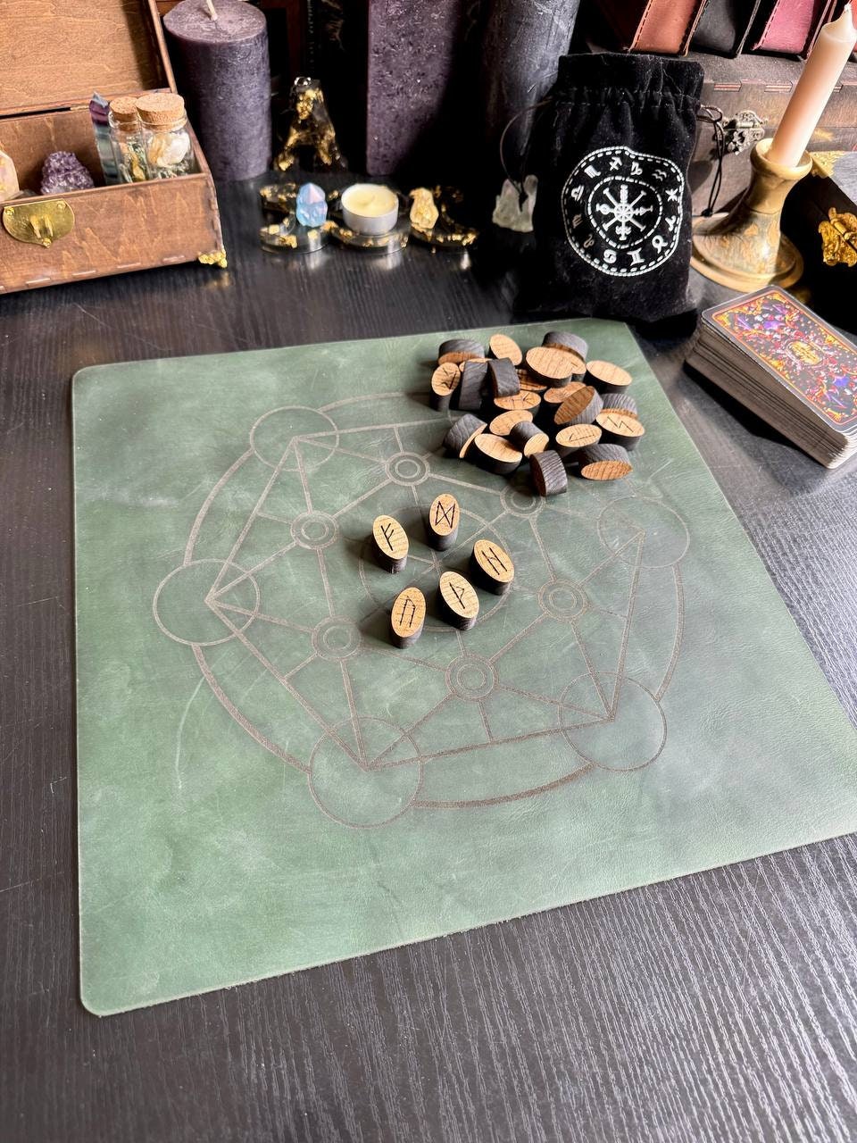 Leather Pendulum Mat with Metatron Zodiac Circle
