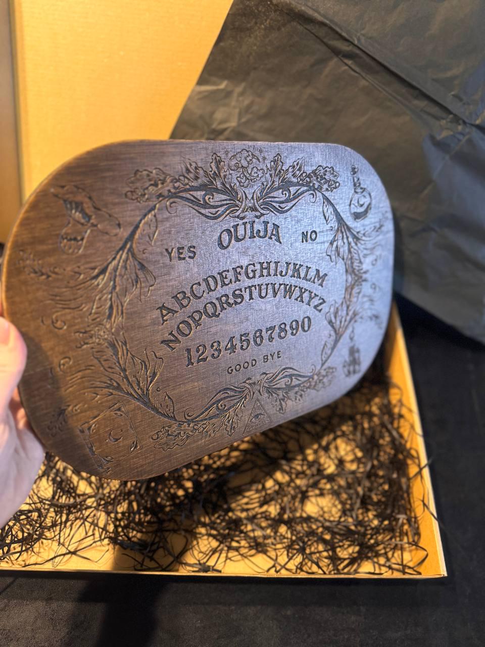 Wooden Ouija Board with Planchette, Gothic Spirit Game for Ritual Decor