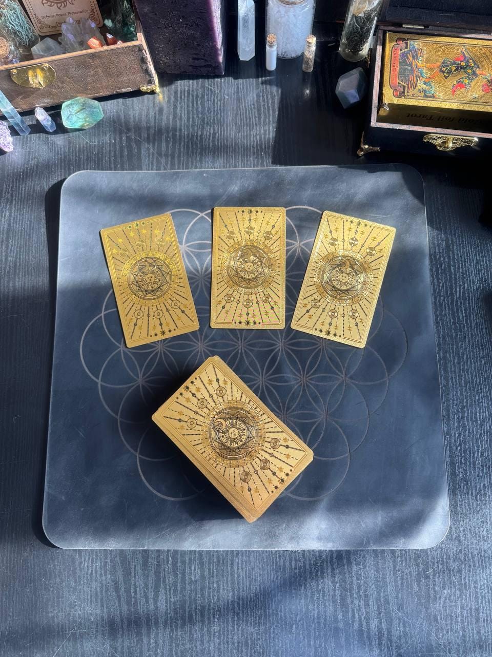 Flower of Life Leather Divination Mat for Tarot & Runes